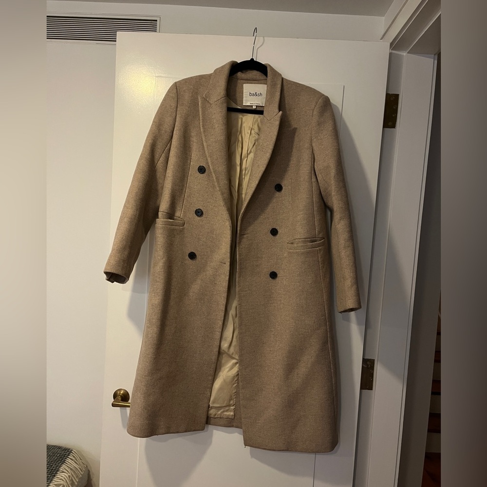 ba&sh Double-Breasted Trench Coat in Camel Beige
